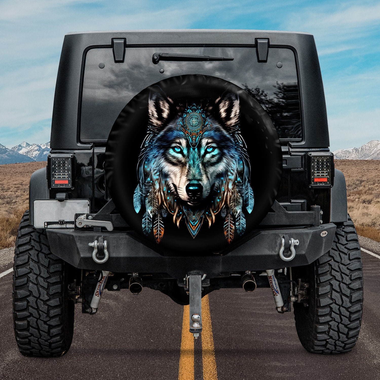 Tire Cover Central Wolf Forest Mystical Moon Wheel Spare Tire Cover(Custom Made to Your tire Size-See menu) Tire Cover Central Peace Frog Hippie Van Bus Home is where you