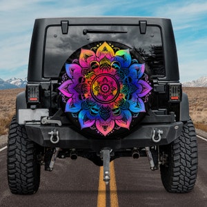 Yoga Meditation Zen Spare Tire Cover, Mandala Meditation Spare Tire Cover, Colorful Floral Relaxation Spare Tire Cover With Camera Hole