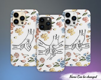 You Hold Our Hands, Also Our Hearts, Family Personalized Custom 3D Inflated Effect Printed Phone Case, Gift For Nana, Mom, Mother&#39;s Day Gift