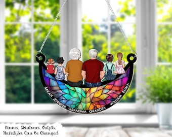 Personalized Window Hanging Suncatcher Ornament, Dad Grandpa And Kids On The Moon, Fathers Day Gift For First Time Grandpa, New Grandpa Gift