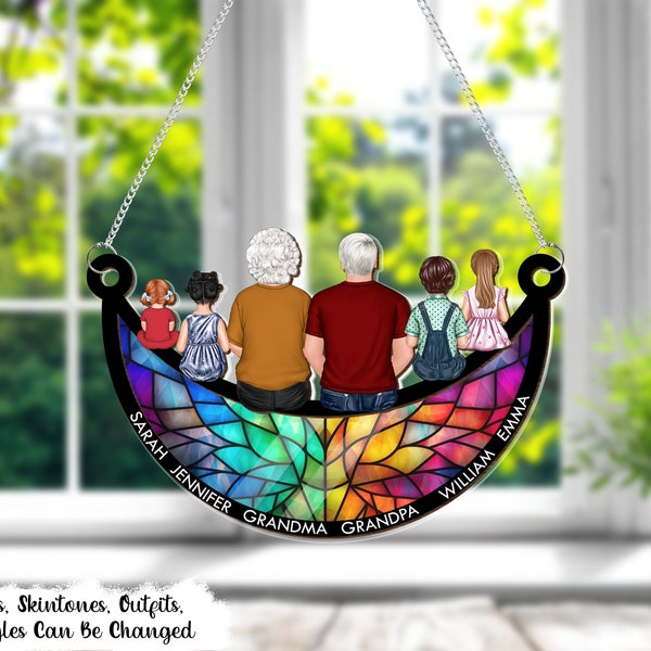 Personalized Window Hanging Suncatcher Ornament, Dad Grandpa And Kids On The Moon, Fathers Day Gift For First Time Grandpa, New Grandpa Gift