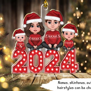 Christmas Family Sitting Crossed Legs 2023 Stacked Pattern Personalize