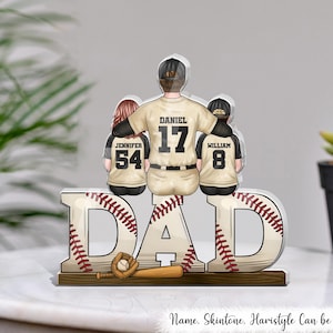 Baseball Softball Father&#39;s Day Gift Dad Grandpa, Custom Shape Acrylic Plaque, Gift From Kids To Dad, Sports Fan, Half Softball Baseball Gift