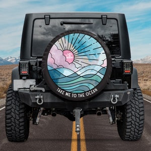 Life Is Good Take Me To The Ocean Spare Tire Cover With Or Without Camera Hole, Sun And Waves Tire Cover, Car Gift For Boyfriend Anniversary