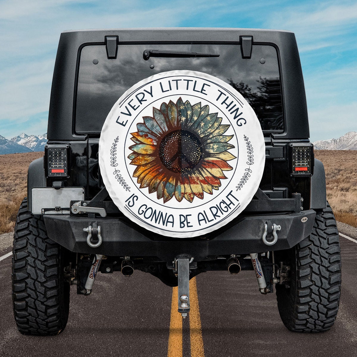 Hippie Peace Love American Spare Tire Cover with Or Without Backup Camera Hole, Hippy tire Cover, tire Cover Hippie, Spare tire Cover Hippy - 1