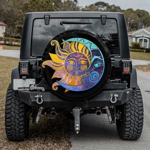 Camper Spare Tire Cover, Sun Moon Bohemian Spare Tire Cover With or Without Camera Hole, Tire Cover For Trailer, RV, Bronco, Any Vehicle