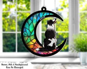 Dog On Moon Remembrance Gift, Sympathy Gift Loss Of Dog, Dog Memorial Gift, Window Hanging Suncatcher, Thoughtful Memorial For Dog Lovers