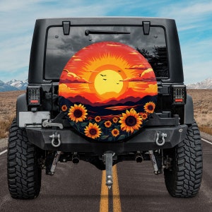 Sunflowers And Sunset Spare Tire Cover, Sunflower Hillside Sunset Spare Tire Cover, Sunflowers At Sunrise Spare Tire Cover, Car Accessories