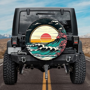 Ocean Sunset Landscape Spare Tire Cover, Custom Tire Cover, Personalized Tire Cover, Gift for Car Lover, RV SUV Tire Cover, Car Accessories