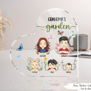 Grandma Gift, Personalized Grandma&#39;s Garden Gift For Mother, Mother&#39;s Day Gift For Mom, Custom Birth Month Flower Heart Acrylic Plaque