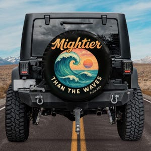 Mightier Than The Waves Spare Tire Cover, Sunshine And Wave Spare Tire Cover, Retro Summer Beach Spare Tire Cover, Ocean  Spare Tire Cover