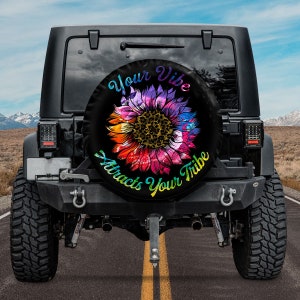 Your Vibe Attracts Your Tribe Spare Tire Cover With Or Without Camera Hole, Tie Dye Sunflower Tire Cover, Camping Spare Tire Cover Camper