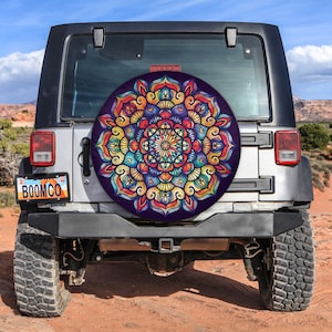 Sunflower Tire Cover, Colorful Mandala Flower Spare Tire Cover With or Without Camera Hole, Tire Cover For Camper, CRV, Bronco, Trailers