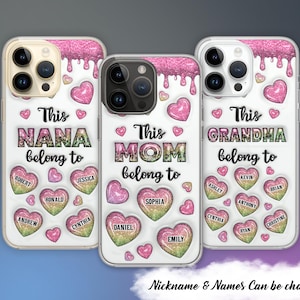 Deze moeder is van oma, aangepaste naam, gepersonaliseerd 3D opgeblazen effect gedrukt doorzichtig telefoonhoesje, Moederdagcadeau, cadeau moeder Nana Gigi