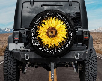 Sunflower Spare Tire Cover With Or Without Camera Hole, Spare Tire Cover For Camper, Women Car Accessories,Gift For Her Birthday Best Friend