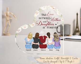 Love Between Mom & Daughters Is Forever Personalized Heart Shaped Acrylic Plaque - Custom Gift For Mom, Birthday Gifts, Mother's Day Gifts