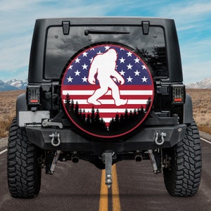 Spare Tire Cover For Camper, Bigfoot Tire Cover, American Flag Tire Cover, Tire Cover for Camper, SUV With or Without Backup Camera
