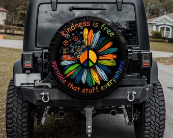 Kindness Is Free Sprinkle It Everywhere Spare Tire Cover With Or Without Camera Hole, Peace Sign Flower Spare Tire Cover For Camp Trailer