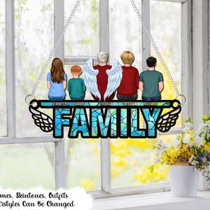 Ornamento personalizzato per acchiappasole da appendere alla finestra, Famiglia, sono sempre con te, regalo commemorativo personalizzato per i membri della famiglia, mamma, papà, fratello, sorella immagine 3