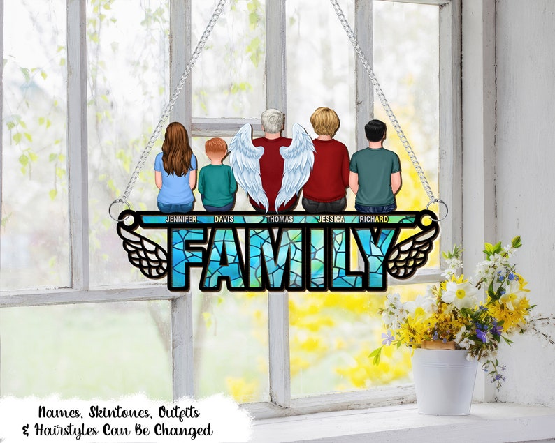 Ornamento personalizzato per acchiappasole da appendere alla finestra, Famiglia, sono sempre con te, regalo commemorativo personalizzato per i membri della famiglia, mamma, papà, fratello, sorella immagine 3