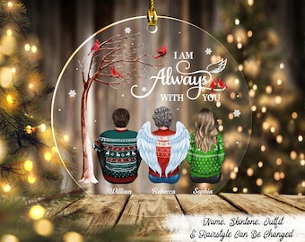 Adorno "Siempre estoy contigo", adorno acrílico personalizado, regalo conmemorativo por la pérdida de mamá y papá, adorno navideño en memoria