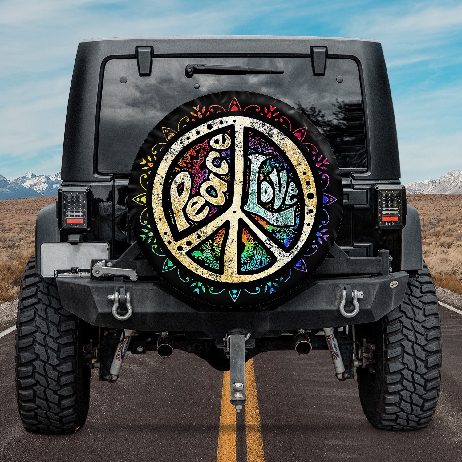 Peace Love Sign Spare Tire Cover With Or Without Camera Hole