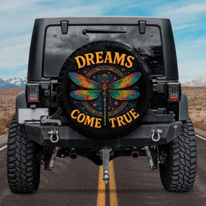Housse de roue de secours Dreams Come True, Housse de roue de secours libellule fantaisiste, Housse de roue de secours printemps-été, Housse de roue de secours libellule camping-car