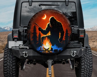 Bigfoot Sasquatch Yeti Spare Tire Cover With Or Without Camera Hole, Moon Mountain Camping Spare Tire Cover Camper, Car Accessories For Men