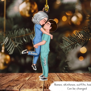 Gepersonaliseerde paarverpleegster acrylornament, eerste kerstornament, kerstornament meneer en mevrouw, cadeau verlovingsfeest, cadeau beroep