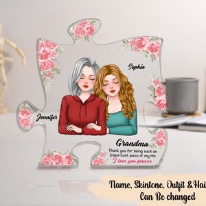 Personalized Grandma And Granddaughter Heart Acrylic Plaque, Happy 70th 80th Birthday Gift For Grandma, Nana, 90th Birthday Gifts For Mother