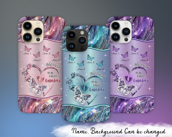 Sparkling Grandma, Mom Heart Butterfly Kids, Personalized Phone Case With Name, Blessed To Be Called Mimi, Mama, Grammy, Mothers Day Gift