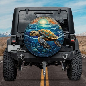 Turtle Swimming In The Ocean Spare Tire Cover, Marine Turtle Spare Tire Cover, Summer Beach Waves Spare Tire Cover, Turtle Lovers Gift