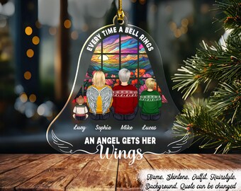 Cada vez que suena una campana, un ángel recibe sus alas. Adorno navideño acrílico conmemorativo de papá y mamá. Adorno por la pérdida de un padre. Adorno por la pérdida de una mamá.