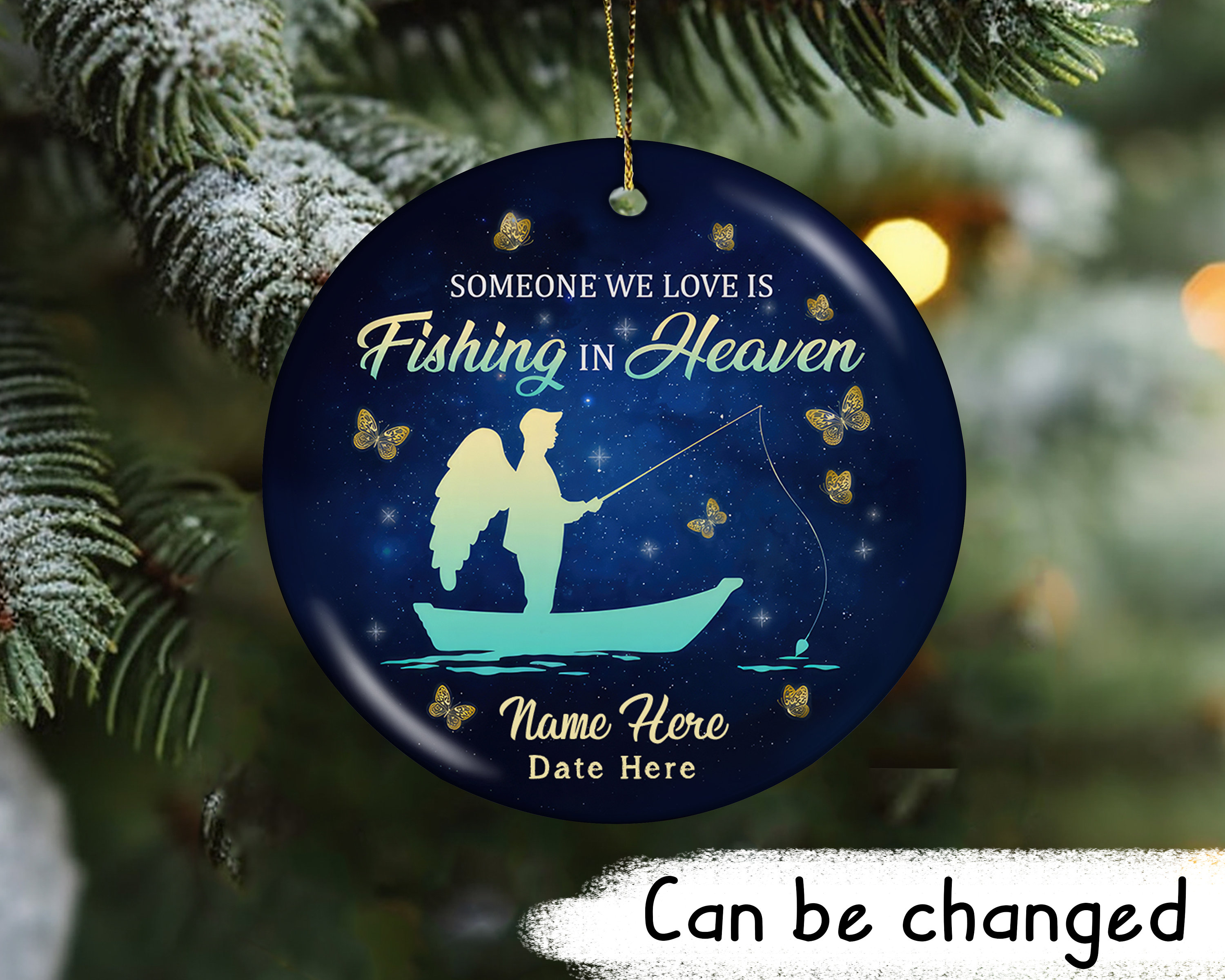 Personalized Memo Gone Fishing In Heaven Circle Ornament NB191 30O28 -  Famvibe