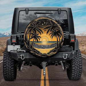 Retro Beach Sunset Spare Tire Cover, Sunset Chaser Spare Tire Cover, Tropical Sunset Spare Tire Cover, Gift For Her, Women, Beach Lover Gift