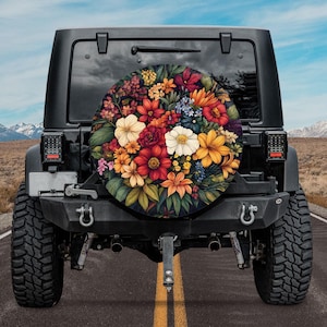 Vibrant Botanical Spare Tire Cover, Spring Flowers Spare Tire Cover, Colorful Floral Spare Tire Cover, Floral Wildflowers Spare Tire Cover