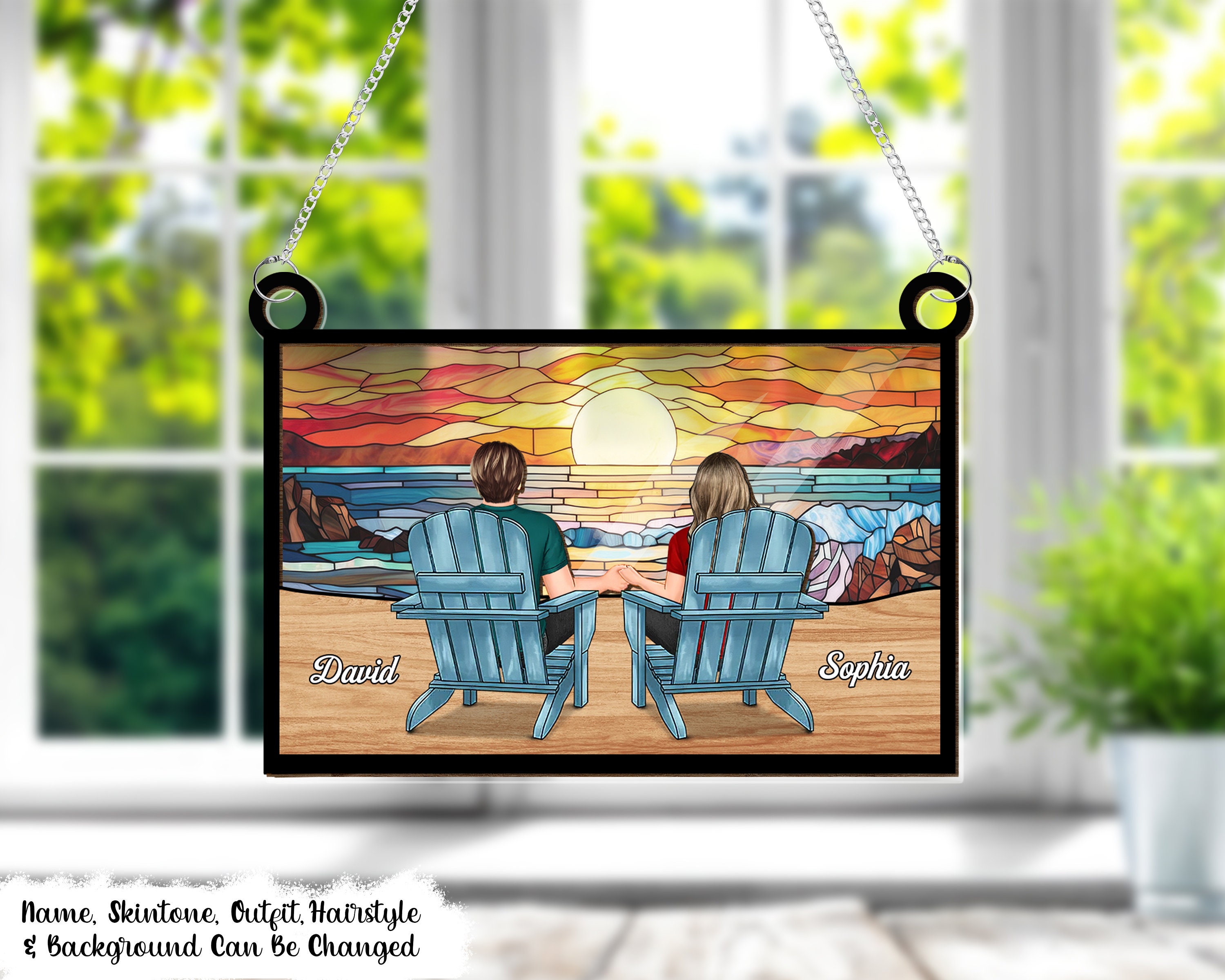 Beach Christmas Ornaments 2024 Couple Beach You & Me With An Ocean View - Personalized Acrylic Window Myrtle Beach Ornament