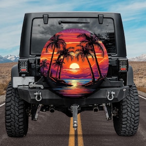 Sunset Palm Trees Tropical Spare Tire Cover, Ocean Beach Spare Tire Cover, Chasing Sunsets, Tropical Coastal Spare Tire Cover, Summer Gift