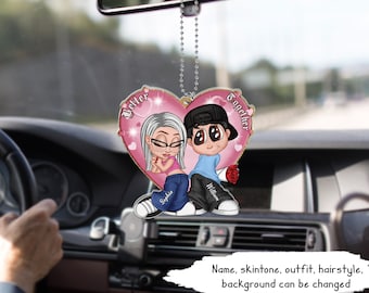 Y2K Custom Chicano Couple, Better Together, Personalized Acrylic Car Hanger, Rear View Mirror Car Ornament, Anniversary Gift For Couples