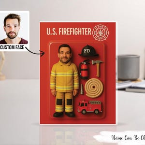 3D Effect Firefighter Custom Figure Personalized Acrylic Block Plaque, Gift For Firefighters, Dad, Husband, Fire Department, Fireman Gift