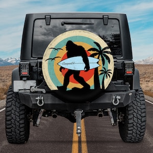 Spare Tire Cover With Bigfoot Surfing Design, Spare Tire
