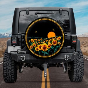 Flickering Neon Sunflower Spare Tire Cover, Valentine Gift For Her, Mother&#39;s Day Gift, Birthday Gift, Gift For Mom Wedding, Self Care Gifts
