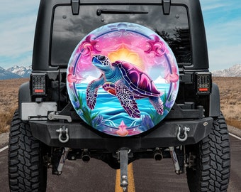 Colorful Mandala Sea Turtle Spare Tire Cover With Camera Hole, Sea Turtle Wildlife Spare Tire Cover Camper, Car Accessories For Women Boho