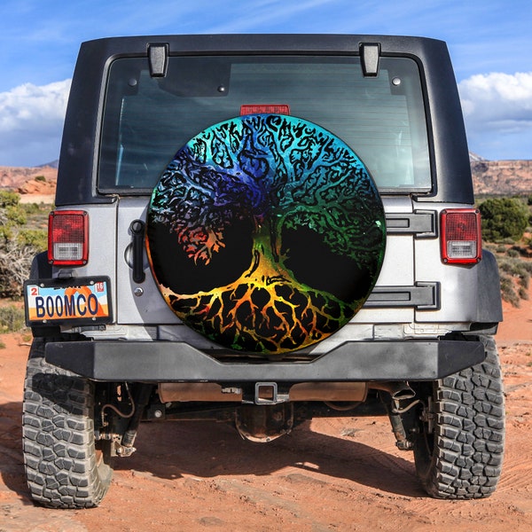 Funny Spare Tire Covers, Tree of Life Mandala Spare Tire Cover With or Without Camera Hole, Spare Tire Cover For Cars, Camping Gifts