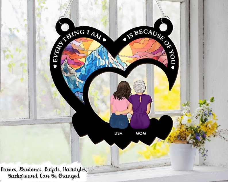 Everything We Are Is Because Of You, Personalized Window Hanging Suncatcher Ornament, Mother's Day Gifts From Daughter, Son, Kids, Husband image 3