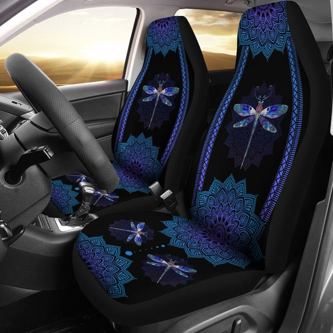 Dragonfly Seat Covers Gift for Jesus Lover, Flower Seat Cover, Mandala Style, Custom Front Car