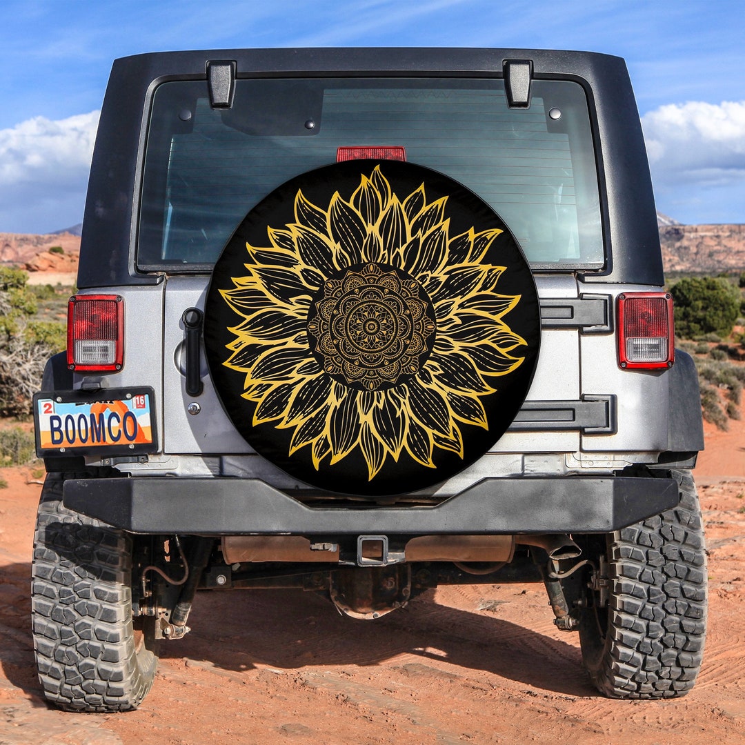 Sunflower Tire Cover, Mandala Spare Tire Cover Vintage With or Without