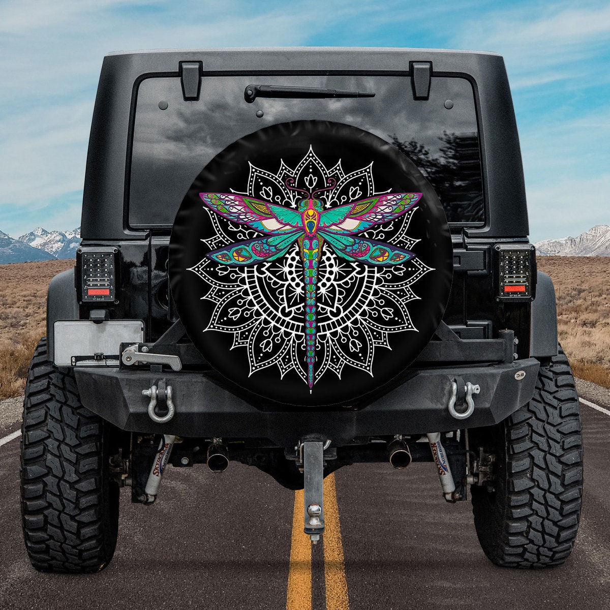 Spare Tire Cover For Camper, Colorful Mandala Dragonfly Spare Tire Cover