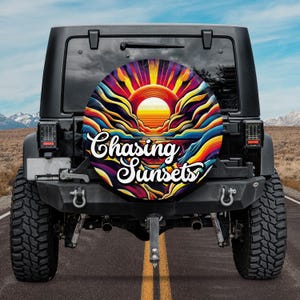 Vintage Chasing Sunsets Beach Retro Spare Tire Cover, Beachy Spare Tire Cover, Colorful Summer Paradise Car Spare Tire Cover, Gift For Her