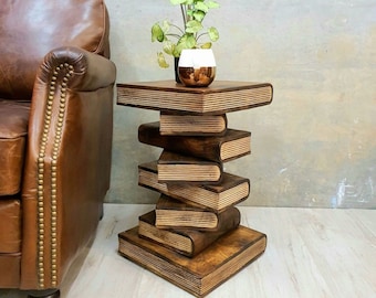 Book Stack Side Table, corner Stool, Plant Stand Raintree Wood Natural Finish-